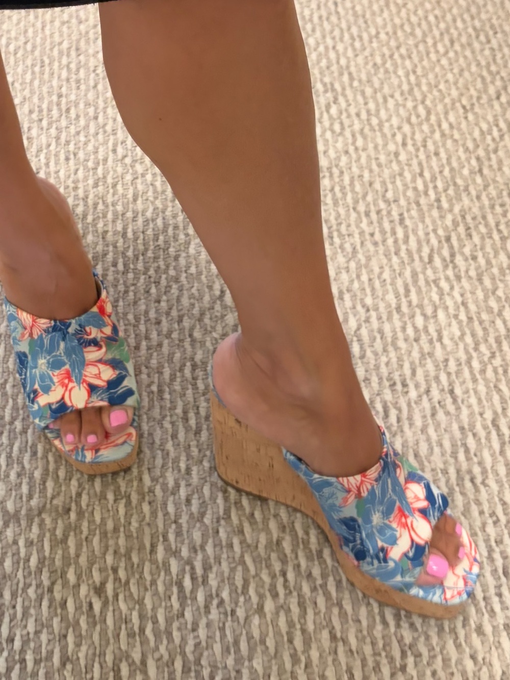 Jessica Simpson Blue Floral Cork Wedge Sandals